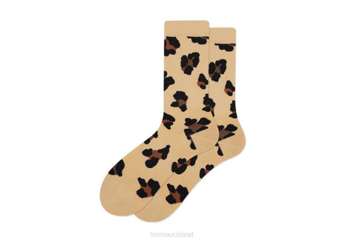 Women Beige Leopard Toms Crew Socks Accessories R26T356