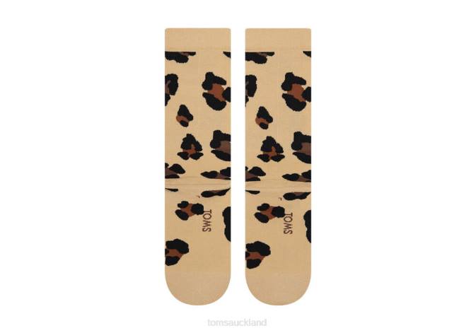 Women Beige Leopard Toms Crew Socks Accessories R26T356