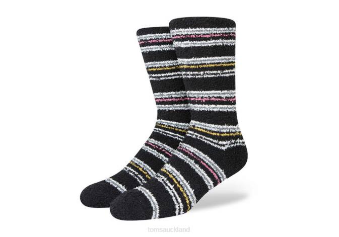 Women Black Glitter Toms Cozy Cushioned Crew Socks Stripes Accessories R26T359