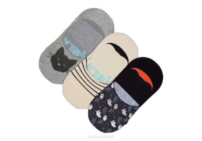 Women Cat Stripes Ghosts Toms Ultimate No Show Socks Spooky 3 Pack Accessories R26T360
