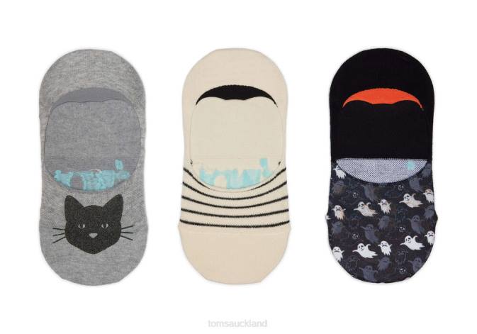 Women Cat Stripes Ghosts Toms Ultimate No Show Socks Spooky 3 Pack Accessories R26T360