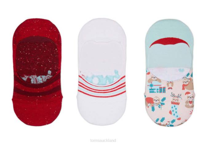 Women New Style Toms Ultimate No Show Socks Holiday Sloth 3 Pack Accessories R26T361