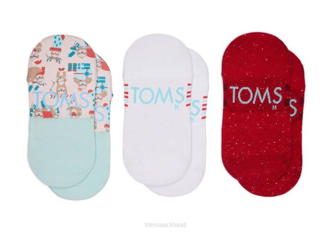 Women New Style Toms Ultimate No Show Socks Holiday Sloth 3 Pack Accessories R26T361