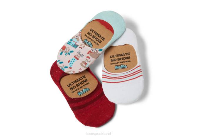 Women New Style Toms Ultimate No Show Socks Holiday Sloth 3 Pack Accessories R26T361