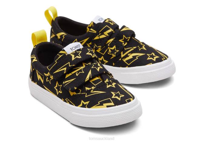 Kids Black Glow Toms Tiny Fenix Double Strap Lightning Bolts Shoes R26T516