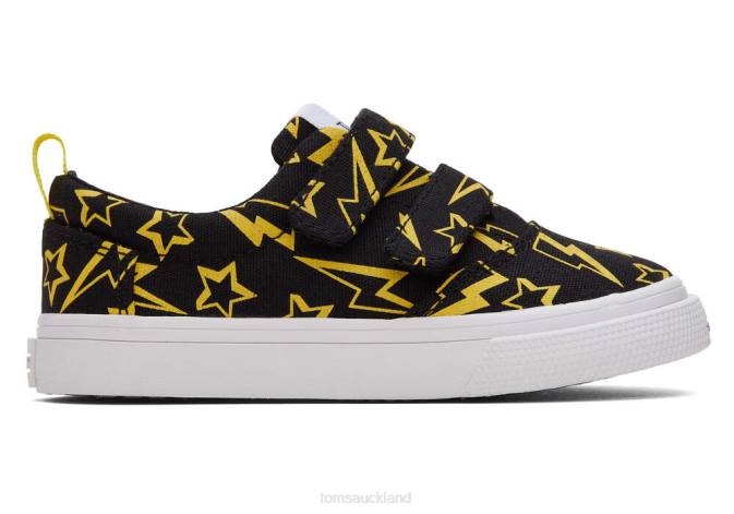 Kids Black Glow Toms Tiny Fenix Double Strap Lightning Bolts Shoes R26T516