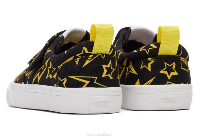 Kids Black Glow Toms Tiny Fenix Double Strap Lightning Bolts Shoes R26T516