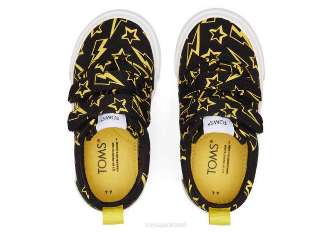 Kids Black Glow Toms Tiny Fenix Double Strap Lightning Bolts Shoes R26T516