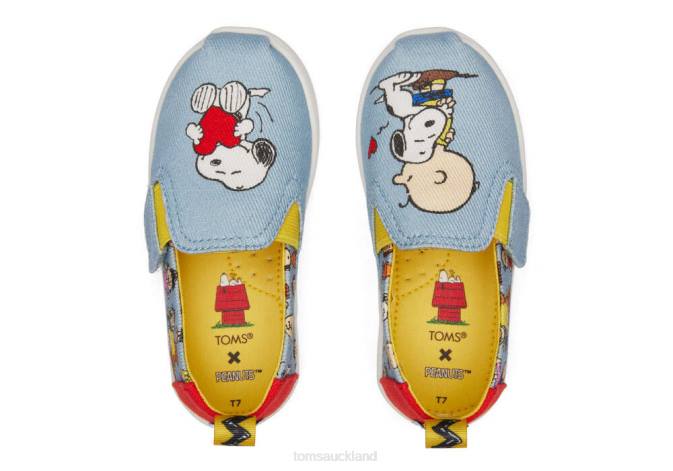 Kids Blue Print Toms Peanuts Tiny Alpargata Shoes R26T505