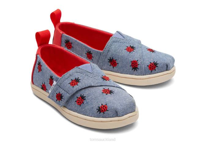 Kids Chambray Toms Tiny Alpargata Lucky Ladybugs Shoes R26T502