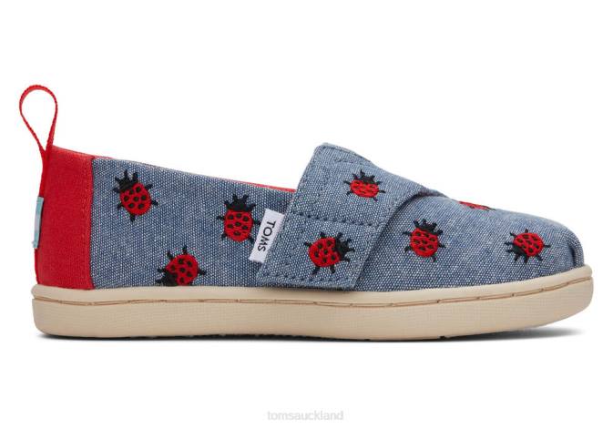 Kids Chambray Toms Tiny Alpargata Lucky Ladybugs Shoes R26T502