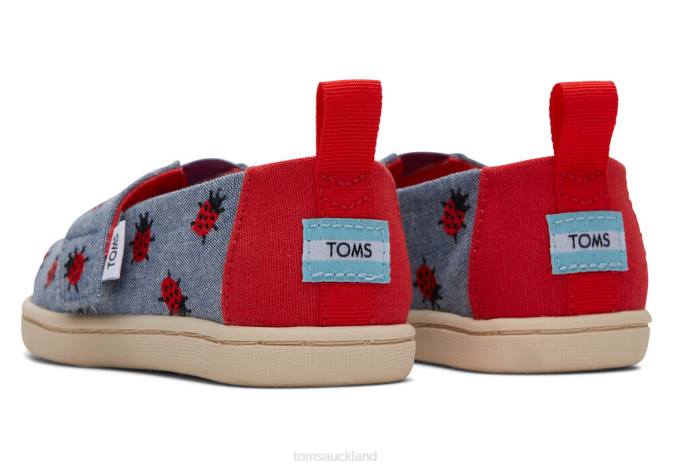 Kids Chambray Toms Tiny Alpargata Lucky Ladybugs Shoes R26T502