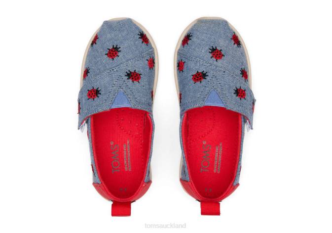 Kids Chambray Toms Tiny Alpargata Lucky Ladybugs Shoes R26T502