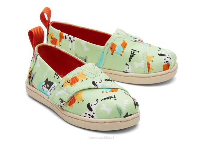 Kids Green Toms Dogs Alpargata Shoes R26T513