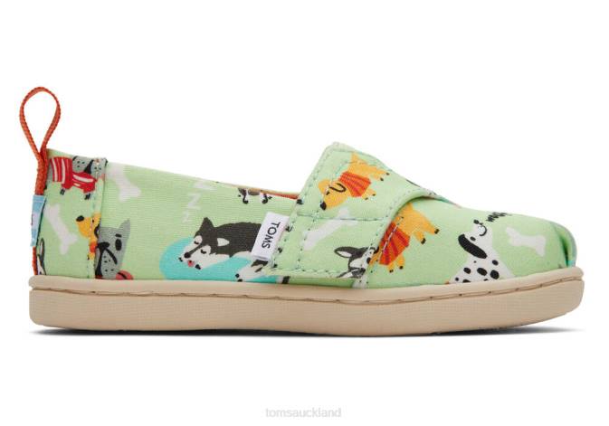 Kids Green Toms Dogs Alpargata Shoes R26T513