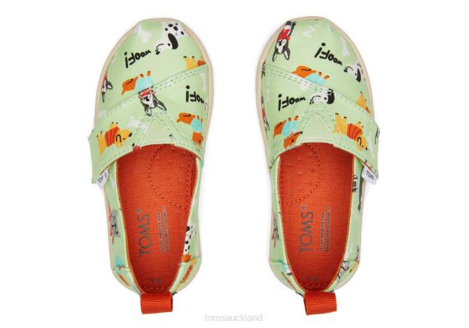 Kids Green Toms Dogs Alpargata Shoes R26T513