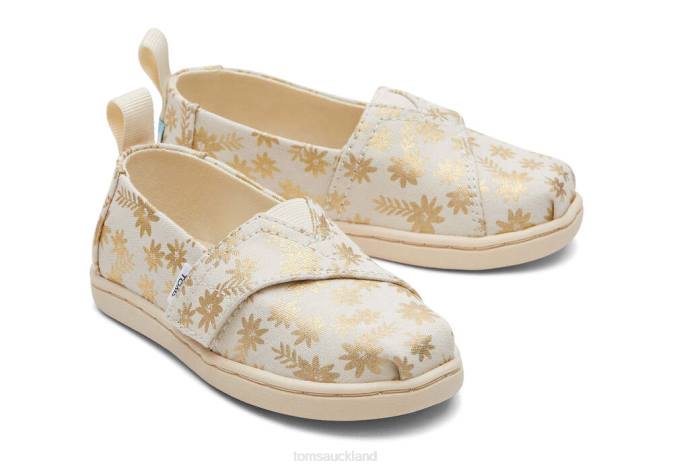 Kids Natural Gold Foil Toms Tiny Alpargata Gold Foil Floral Blooms Shoes R26T507