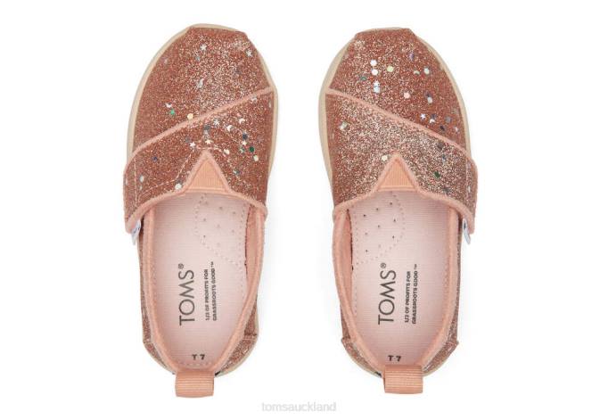 Kids Rose Gold Toms Glitter Alpargata Shoes R26T526