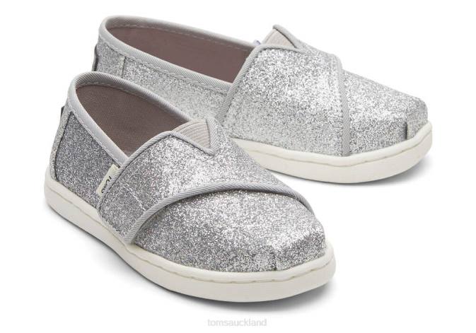 Kids Silver Iridescent Toms Glitter Alpargata Shoes R26T528