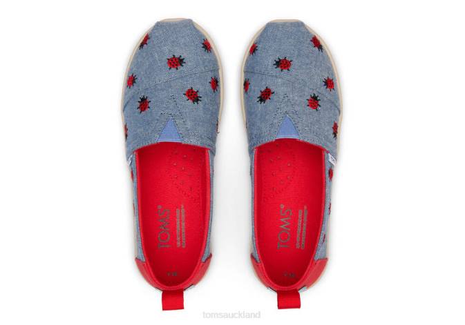 Kids Chambray Toms Youth Alpargata Lucky Ladybugs Shoes R26T541