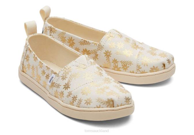 Kids Natural Gold Foil Toms Youth Alpargata Gold Foil Floral Blooms Shoes R26T537