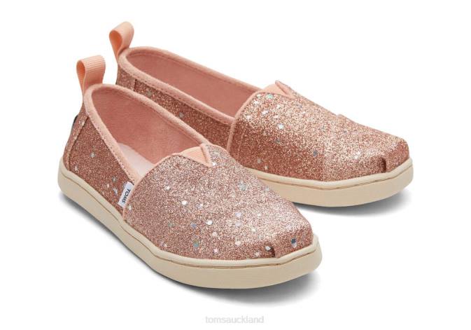 Kids Rose Gold Toms Glitter Alpargata Shoes R26T557