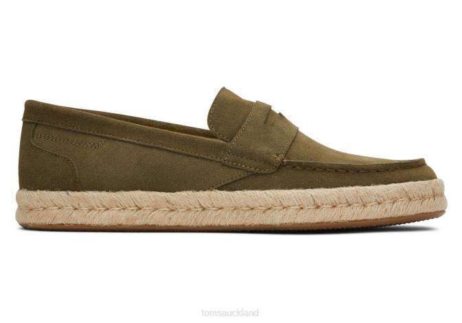 Men Dark Olive Suede Toms Stanford 2.0 Rope Espadrille Suede Shoes R26T441