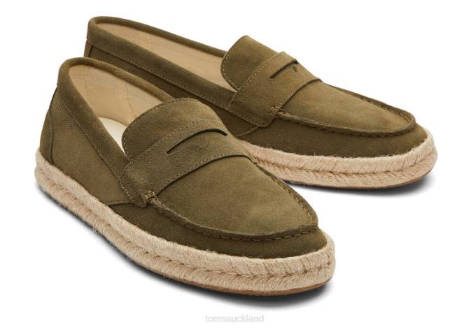 Men Dark Olive Suede Toms Stanford 2.0 Rope Espadrille Suede Shoes R26T441