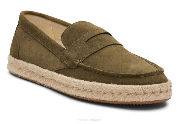Men Dark Olive Suede Toms Stanford 2.0 Rope Espadrille Suede Shoes R26T441