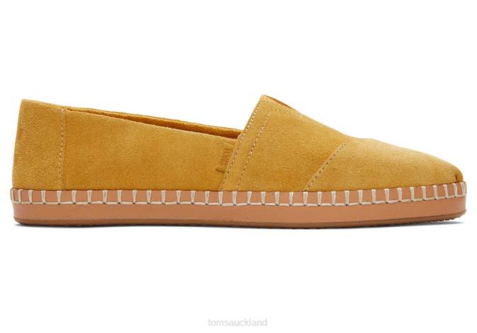 Women Amber Gold Suede Toms Alpargata Leather Wrap Shoes R26T50