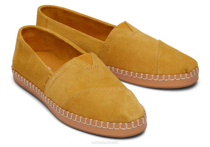 Women Amber Gold Suede Toms Alpargata Leather Wrap Shoes R26T50