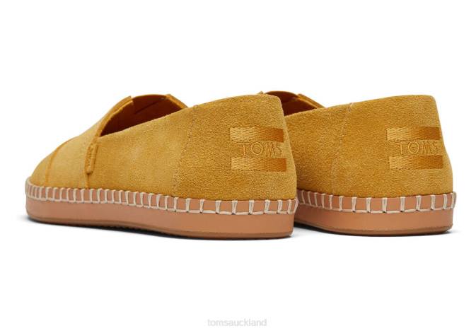 Women Amber Gold Suede Toms Alpargata Leather Wrap Shoes R26T50