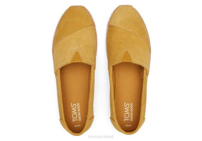 Women Amber Gold Suede Toms Alpargata Leather Wrap Shoes R26T50