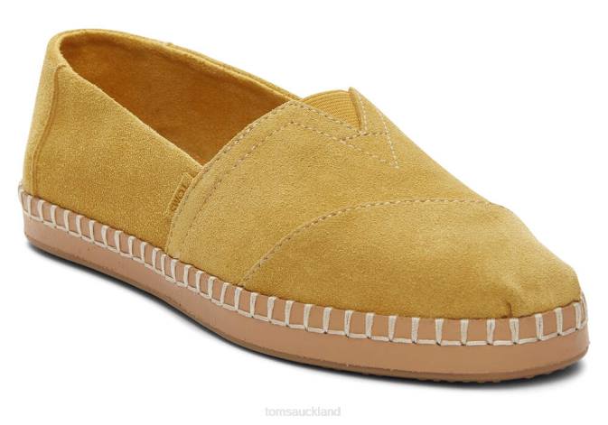 Women Amber Gold Suede Toms Alpargata Leather Wrap Shoes R26T50