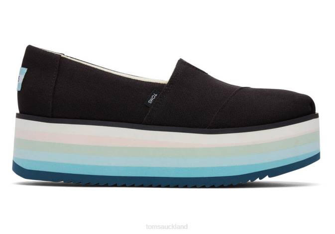 Women Black Canvas Toms Alpargata Eco Platform Espadrille Shoes R26T136