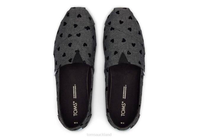 Women Black Hearts Toms Alpargata Embroidered Hearts Shoes R26T123