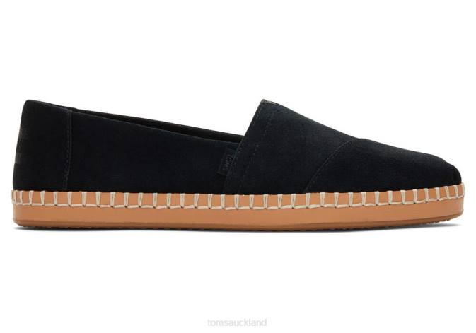 Women Black Suede Toms Alpargata Leather Wrap Shoes R26T51