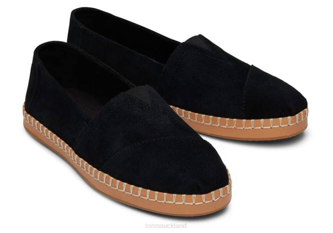 Women Black Suede Toms Alpargata Leather Wrap Shoes R26T51