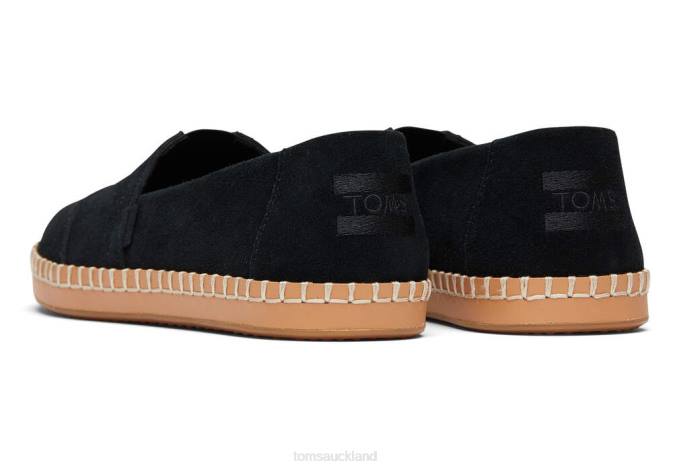 Women Black Suede Toms Alpargata Leather Wrap Shoes R26T51