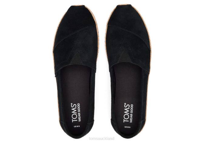 Women Black Suede Toms Alpargata Leather Wrap Shoes R26T51