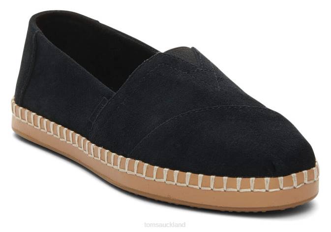 Women Black Suede Toms Alpargata Leather Wrap Shoes R26T51