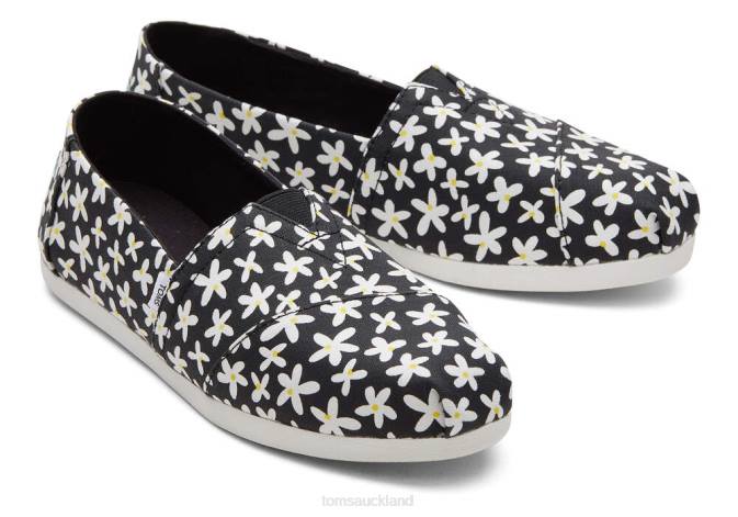 Women Black Sun Daisies Toms Alpargata Sun Daisies Shoes R26T54