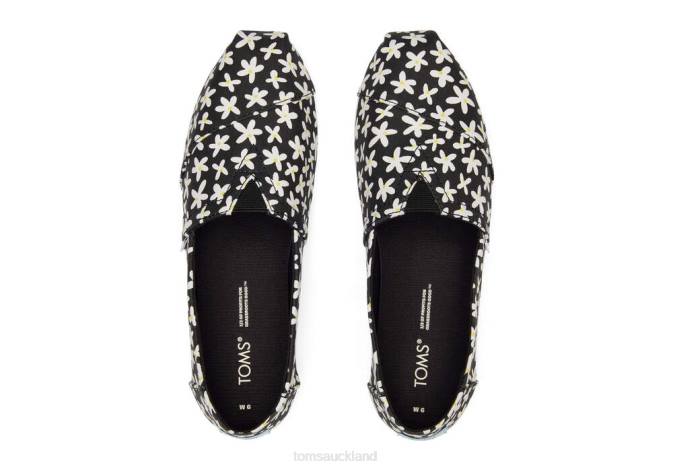 Women Black Sun Daisies Toms Alpargata Sun Daisies Shoes R26T54