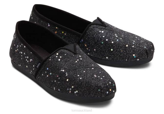 Women Black Toms Cosmic Glitter Alpargata Shoes R26T63