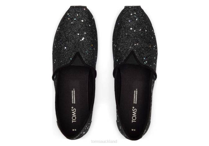 Women Black Toms Cosmic Glitter Alpargata Shoes R26T63
