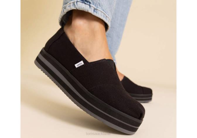Women Black Toms Midform Alpargata Shoes R26T86
