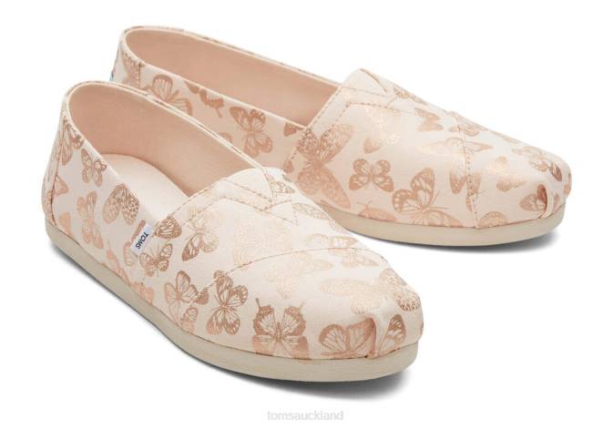 Women Dusty Peach Foil Butterflies Toms Alpargata Foil Butterflies Shoes R26T130