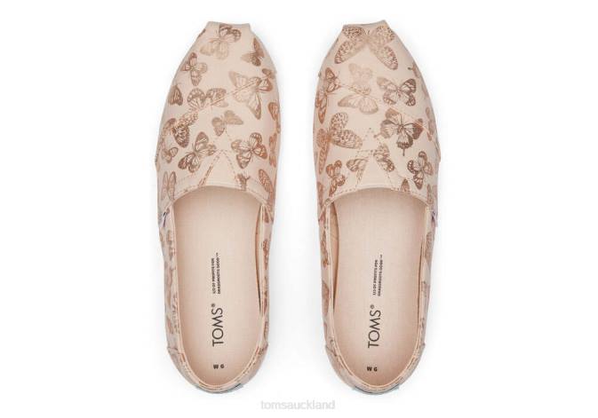 Women Dusty Peach Foil Butterflies Toms Alpargata Foil Butterflies Shoes R26T130