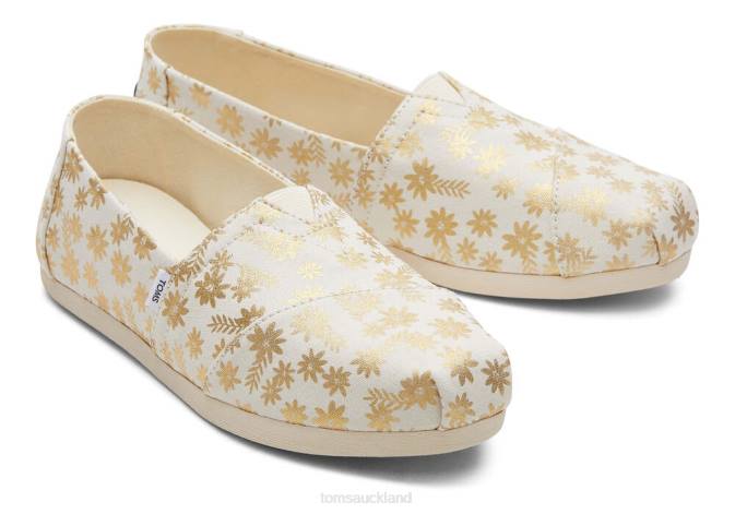 Women Gold Foil Toms Alpargata Floral Blooms Shoes R26T46