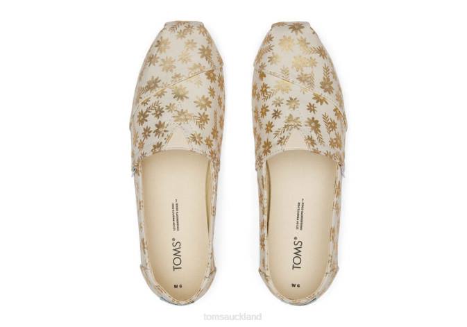 Women Gold Foil Toms Alpargata Floral Blooms Shoes R26T46